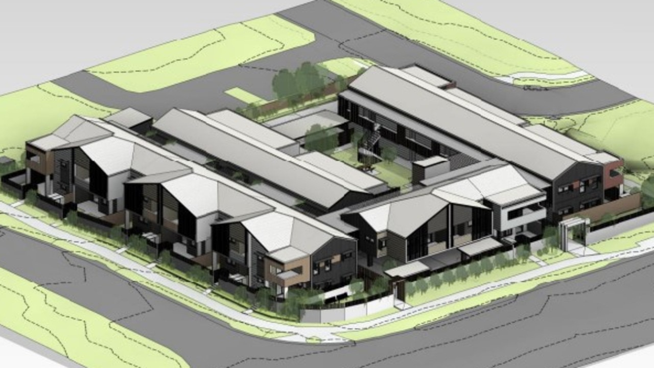 Artist impressions of a social housing complex proposed by BlueCHP in Bells Creek. Photo: Idea Architecture