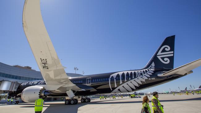 Air New Zealand and Boeing show off the first delivered 787-9 Dreamliner. Picture: AP Photo/The Seattle Times, Mike Siegel.