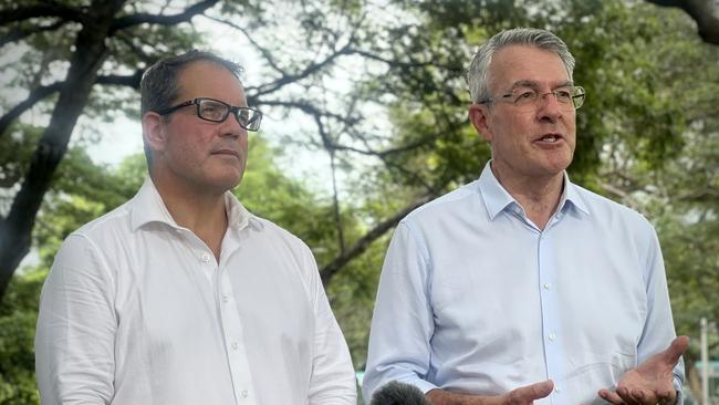 Solomon MP Luke Gosling and Attorney-General Mark Dreyfus. The Albanese government has committed $3.6m to open an Administrative Review Tribunal registry in Darwin. Picture: Fia Walsh.