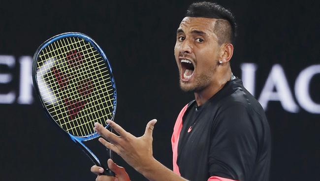 Nick Kyrgios in action on Sunday night. Picture: