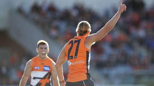 Brent Daniels and Harry Himmelberg helped give the Giants fans reason to smile. Picture: Mark Kolbe/Getty Images. 