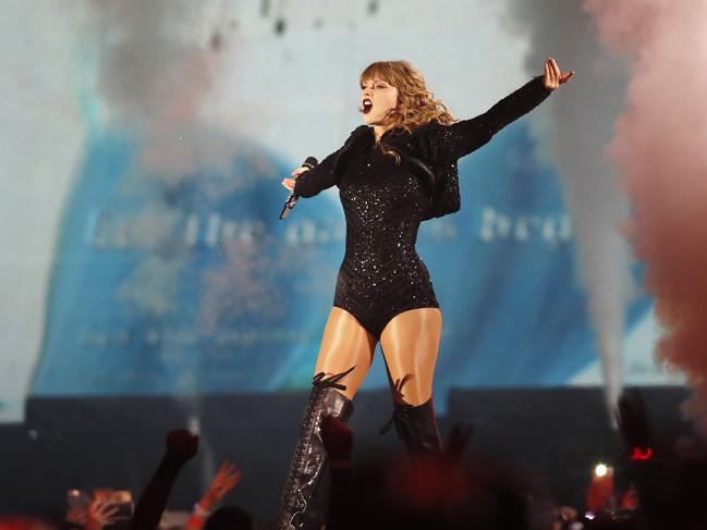 Taylor Swift pictured performing at The Gabba as part of her Reputation tour in 2018. Picture: AAP Image/Josh Woning