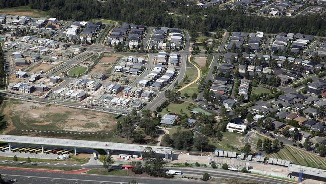 Aerial photos of the North West Metro Rail Link being built at Kellyville where massive numbers of proposals are being submitted. Picture: Jonathan Ng