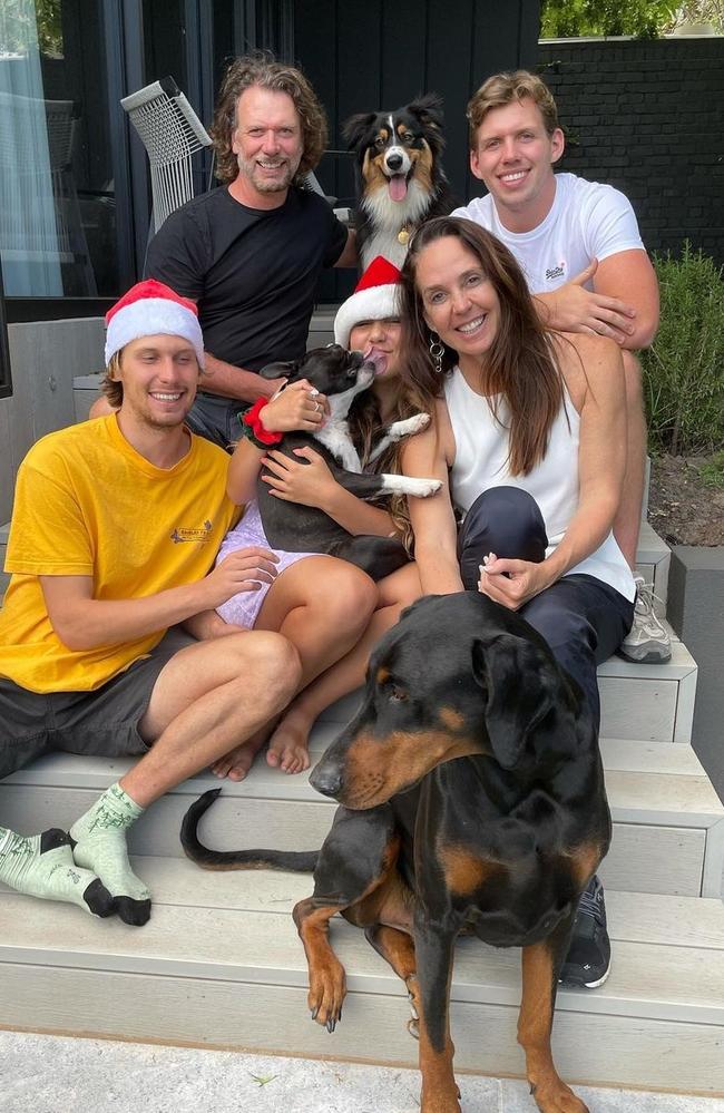 Janine Allis with her kids Tahlia, Riley and Oliver and husband Jeff.