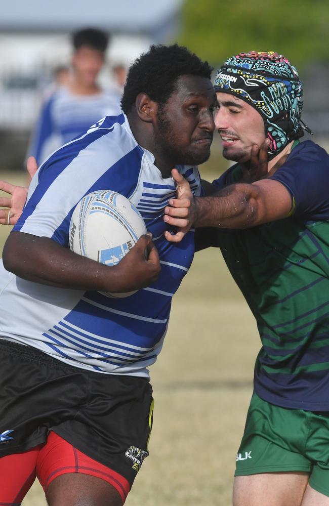 Cowboys Cup Schoolboys Football at Kern Brothers Drive. Townsville High against Pimlico High. Picture: Evan Morgan