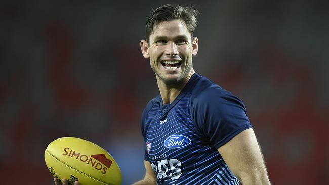 Tom Hawkins joined the KFC SuperCoach ‘200 club’ on Friday.