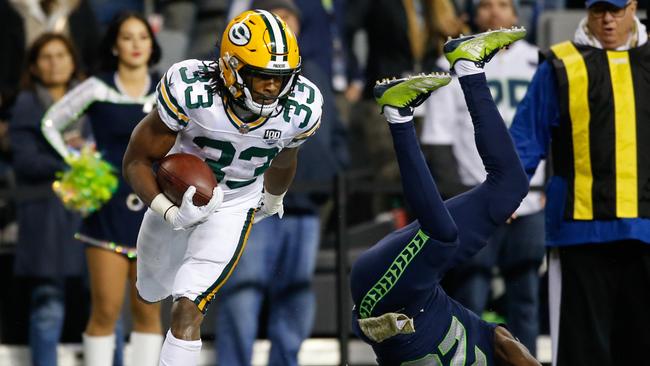 Aaron Jones found the end zone twice against the Seahawks. Otto Greule Jr/Getty Images/AFP