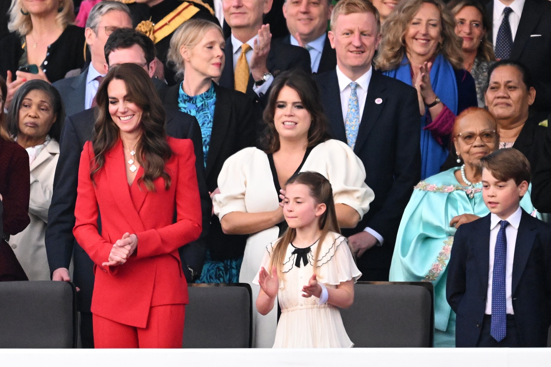 <p>Catherine, Princess of Wales, Princess Eugenie, Princess Charlotte of Wales and Prince George of Wales</p>