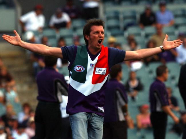 Rove McManus in a Dockers jumper during his time as the club’s number one ticket holder.