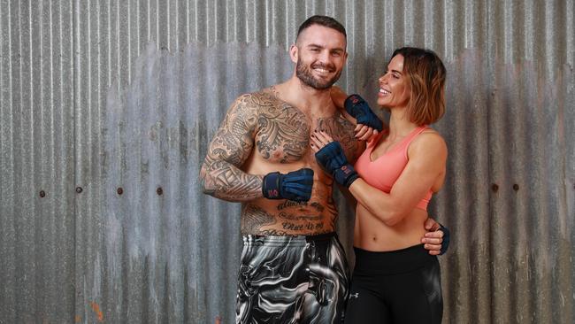 Dan Conn and Ellice Whichello pictured at Hustle Boxing, in Potts Point, in August this year. Picture: Justin Lloyd.