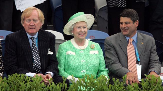 At the Melbourne 2006 Commonwealth Games. Ron Walker, Her Majesty the Queen and Premier Steve Bracks.