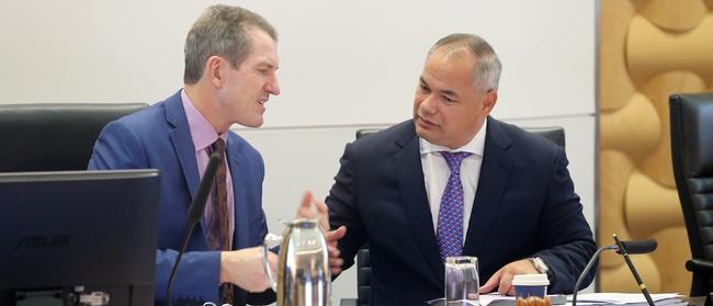 Gold Coast City Council CEO Dale Dickson and Mayor Tom Tate during a council meeting. Pic: Richard Gosling