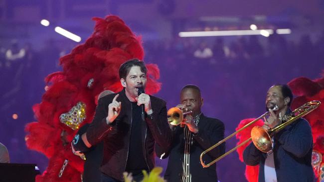 US singer Harry Connick Jr performs before the start of the Super Bowl. Picture: AFP