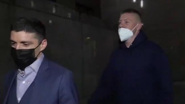 Jordan De Goey being released in New York after being set a December 8 court date. Picture: 7 News