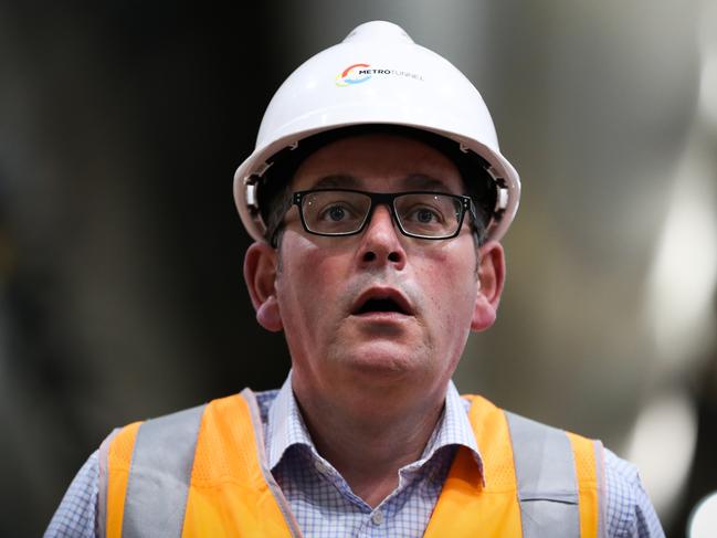 MELBOURNE, AUSTRALIA - NOVEMBER 06: Premier of Victoria Daniel Andrews speaks to the media from the site of the currently being built State Library station as part of the Metro Tunnel metropolitan rail infrastructure project on November 06, 2020 in Melbourne, Australia.  (Photo by Asanka Ratnayake/Getty Images)