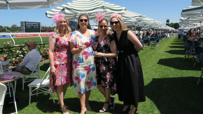 Jacqui, Lisa, Mardi and Julie at the 2024 Crown Oaks Day, held at Flemington Racecourse. Picture: Gemma Scerri