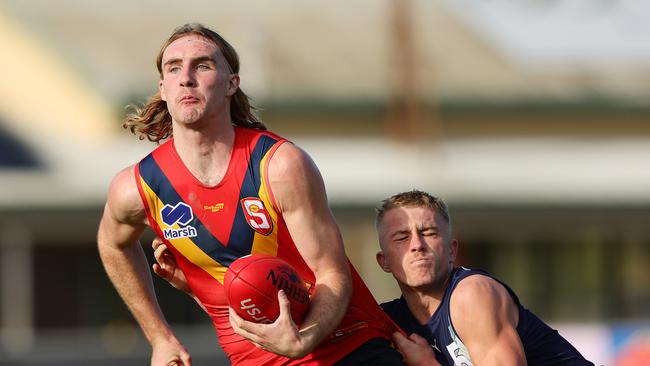 Dyson Sharp, pictured here playing for South Australia in the 2024 U18 AFL Championships is being touted as an early No. 1 pick contender. Picture: Sarah Reed/AFL Photos via Getty Images