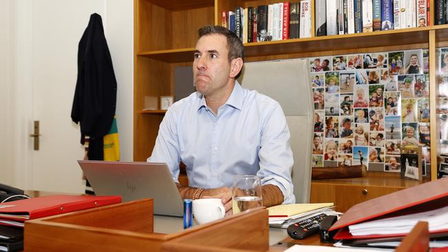 Treasurer Jim Chalmers in his office at Parliament House in Canberra ahead of the Federal Budget on Tuesday. Picture: Jonathan Ng