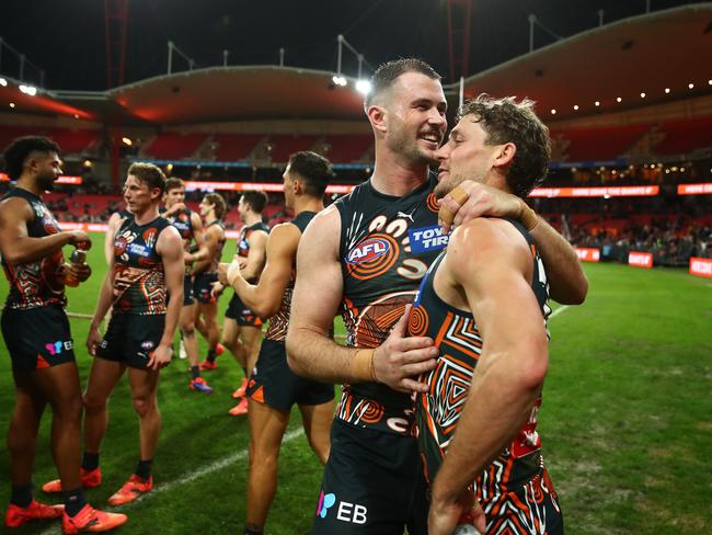 A big win over the high-flying Blues in round 17 sparked the Giants’ late resurgence. Picture: Brett Costello