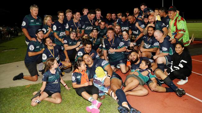 Port Douglas celebrates the grand final win. PICTURE: STEWART McLEAN