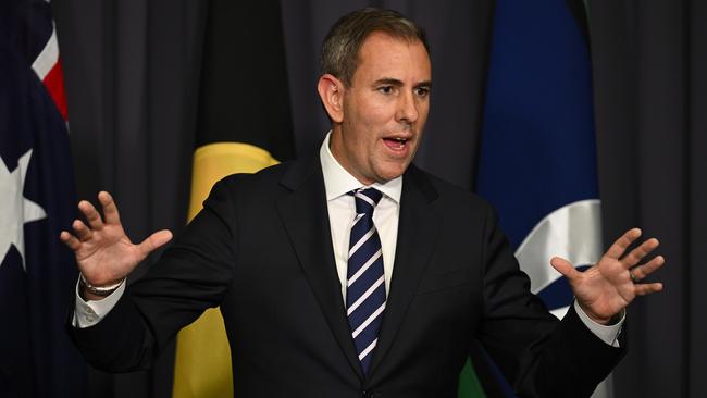 Federal treasurer Jim Chalmers holds a press conference at Parliament House in Canberra. Picture: NewsWire / Martin Ollman