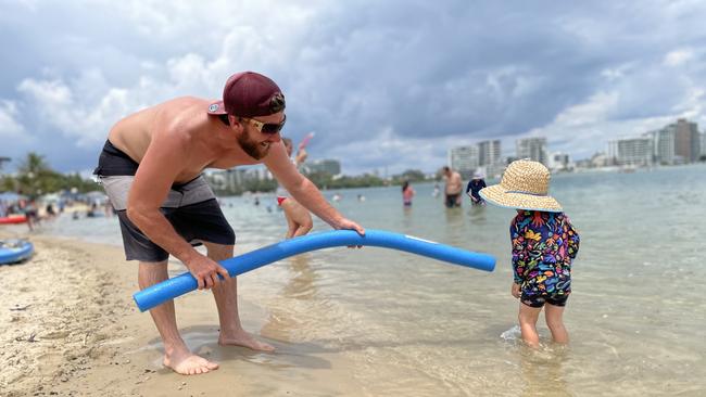 Josh Puckeridge, left, playing with his son, Elfie. Photo: Asa Andersen.