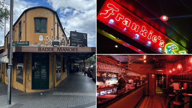 Last drinks at three institutions: Badde Manors, left, Frankies, top right, and Different Drummer, bottom right. Pictures: Supplied