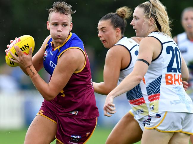 Dakota Davidson of the Lions in action against the Crows. Picture: AAP IMAGE/DARREN ENGLAND