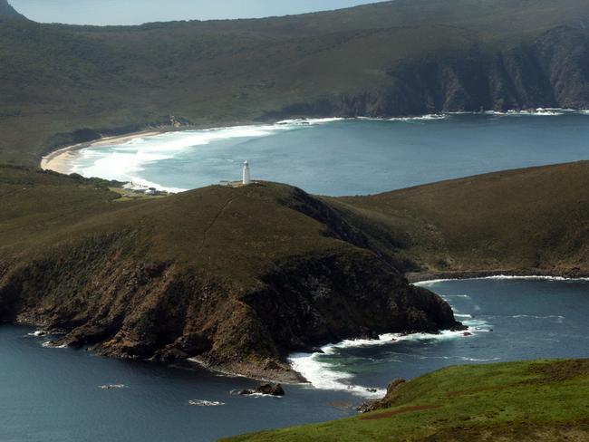 An aerial view of the Bruny Island lighthouse. Picture: ROGER LOVELL