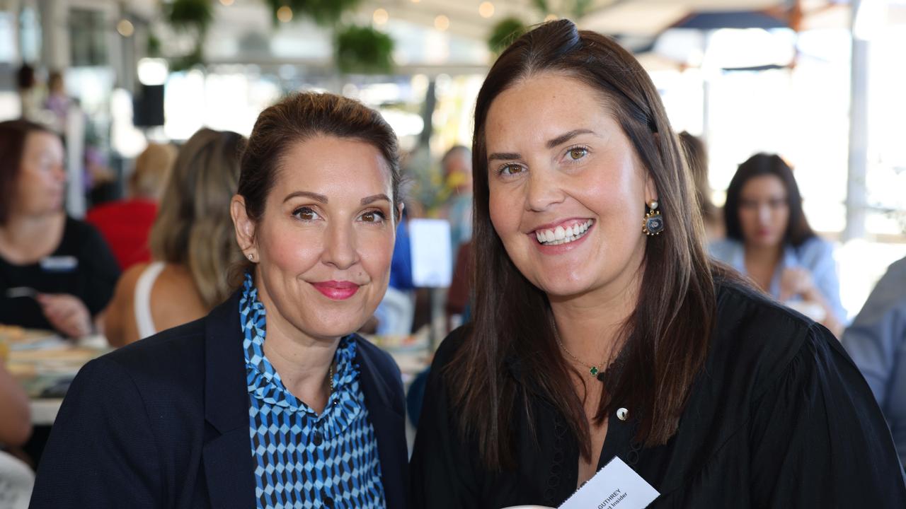 Cassie Cox and Fiona Guthrey at the Gold Coast Women in Tourism Breakfast at Southport Yacht Club for Gold Coast at Large. Picture: Portia Large