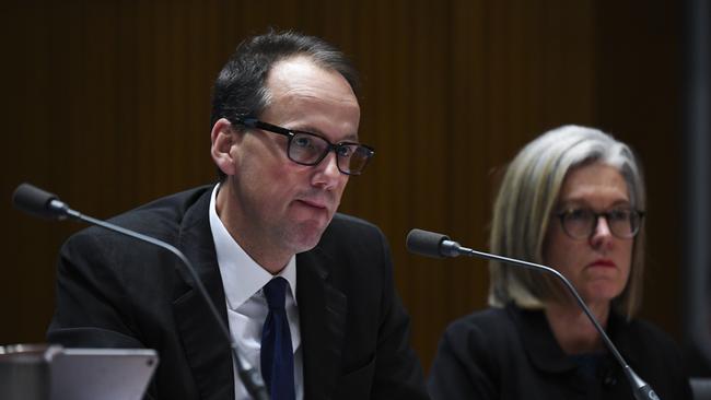 ASIC’s James Shipton and Karen Chester. Picture: AAP Image/Lukas Coch