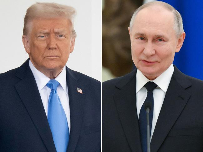 (COMBO) This combination of pictures created on February 12, 2025 shows US President Donald Trump in Washington, DC, February 11, 2025 and Russia's President Vladimir Putin in Moscow on February 6, 2025.. Russian President Vladimir Putin told his US counterpart Donald Trump in a phone call on February 12, 2025, that "peaceful negotiations" on ending the Ukraine conflict were possible, the Kremlin said. (Photo by SAUL LOEB and Kristina Kormilitsyna / various sources / AFP)