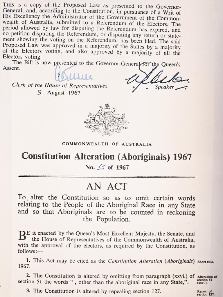 The 1967 proposal for the Commonwealth to enact laws for Aboriginal people was the most emphatically supported referendum in Australia’s history. Almost 91 per cent of voters were in favour and the question was supported by all states. Picture: NCA NewsWire/Martin Ollman