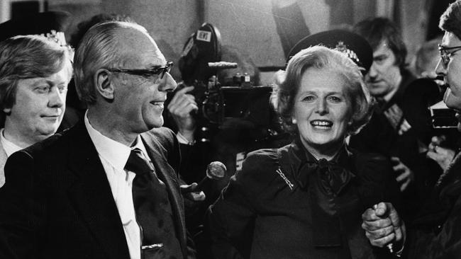 Margaret Thatcher, with husband Denis at the party headquarters in Smith Square, London. Picture: John Minihan/Evening Standard/Getty Images