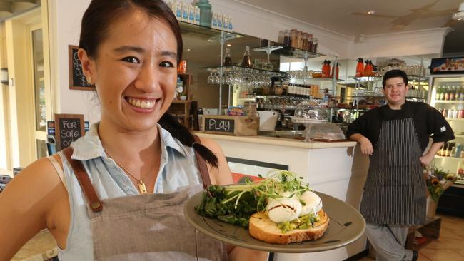 Monica Tjong and husband Gabriele Pirotta at Goji Granola Bar and Cafe at Clear Island Waters. Picture: Glenn Hampson