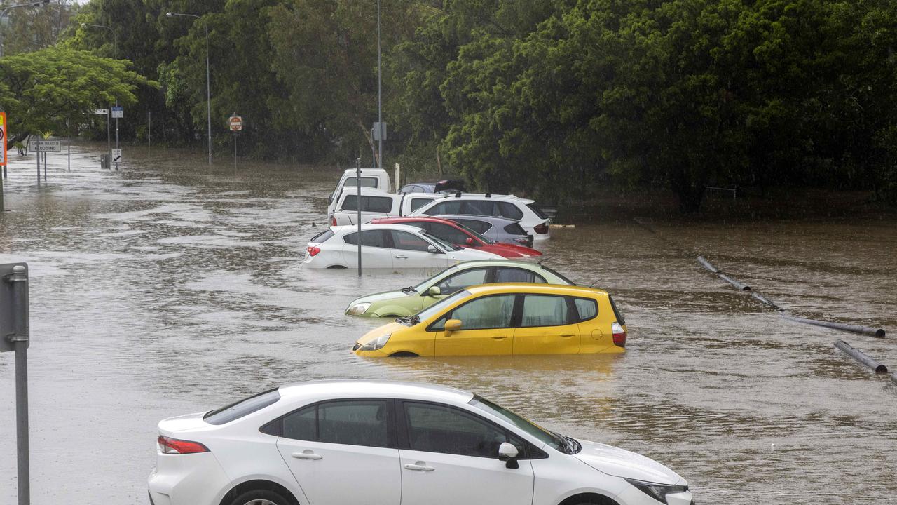 Flash flooding at Stones Corner after a massive downpour in Brisbane. Picture: Richard Walker