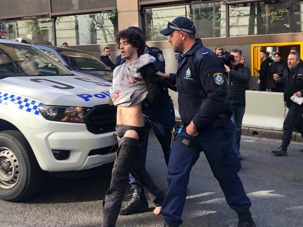 The man was arrested by police on Clarence Street in Sydney Picture: Kartik Lad