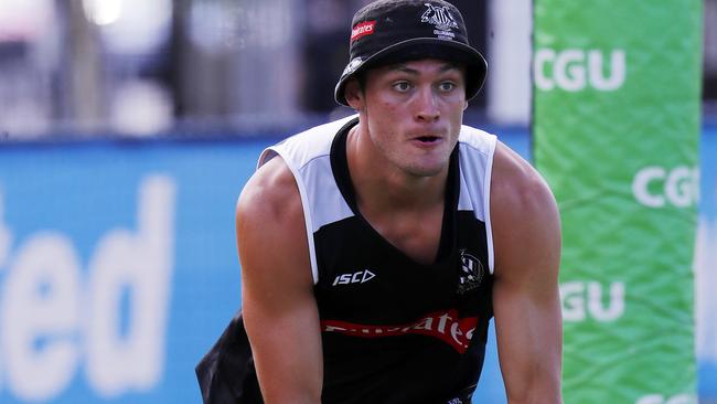 Collingwood training at Olympic Park. Darcy Moore during training. Pic: Michael Klein