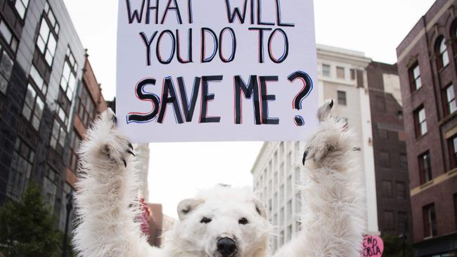 An anti-global warming protester in Cleveland, Ohio, in 2016. Picture: AFP