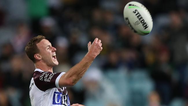 Daly Cherry-Evans celebrates after scoring a try for Manly. Picture: Brett Costello