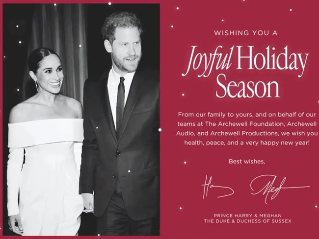 The Duke and Duchess of Sussex sent a personal Christmas card for 2022.