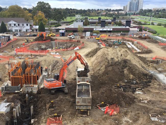 Construction work taking place on the new Flemington stand in 2017.