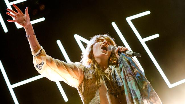 Florence Welch of Florence And The Machine performs at the KROQ Weenie Roast at the Irvine Meadows Amphitheatre on Saturday, May 16, 2015, in Irvine, Calif. (Photo by Rich Fury/Invision/AP)