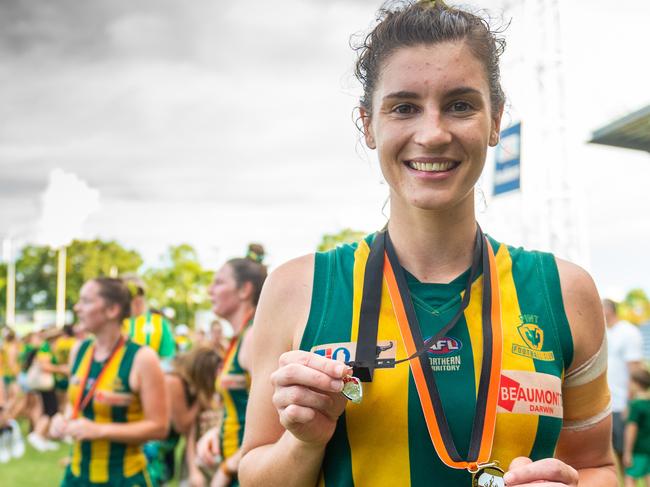 Outstanding PINT ruck Jasmyn Hewett after winning the Brenda Williams Medal from the 2020-21 Women’s Premier League Grand Final. Picture: Che Chorley