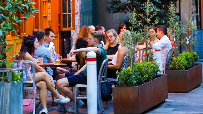 Peel St laneway on a warm summer's night in Adelaide. Picture: Russell Millard