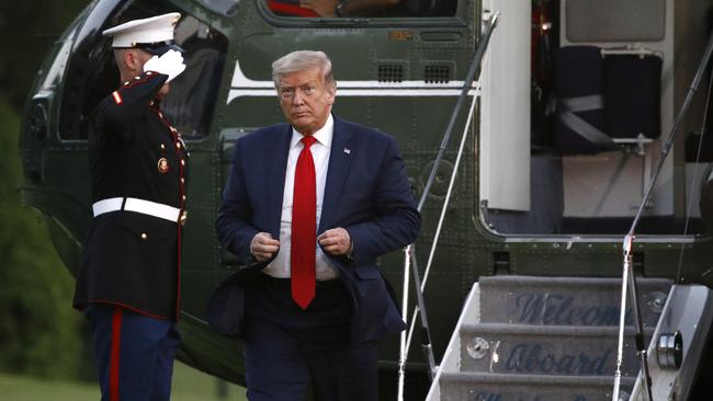 President Trump returns to the White House after attending the SpaceX launch in Florida. Picture: AP