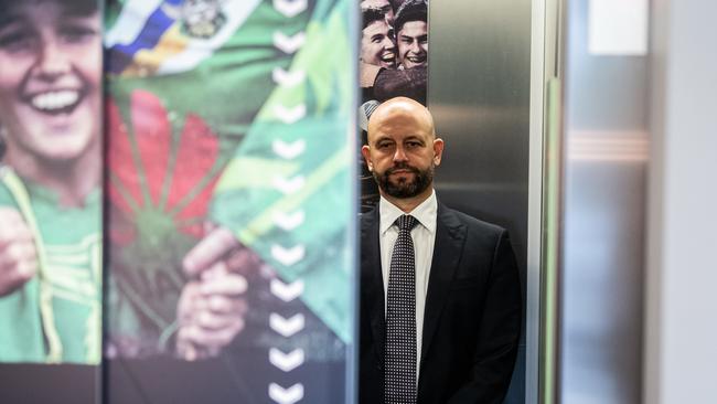 National Rugby League Chief Executive Officer Todd Greenberg leaving after a press conference at Rugby League Central in Sydney, Monday, March 23, 2020. (AAP Image/James Gourley) NO ARCHIVING