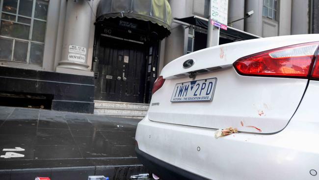 A blood smear on a car outside Inflation nightclub in King St. Picture: Tony Gough