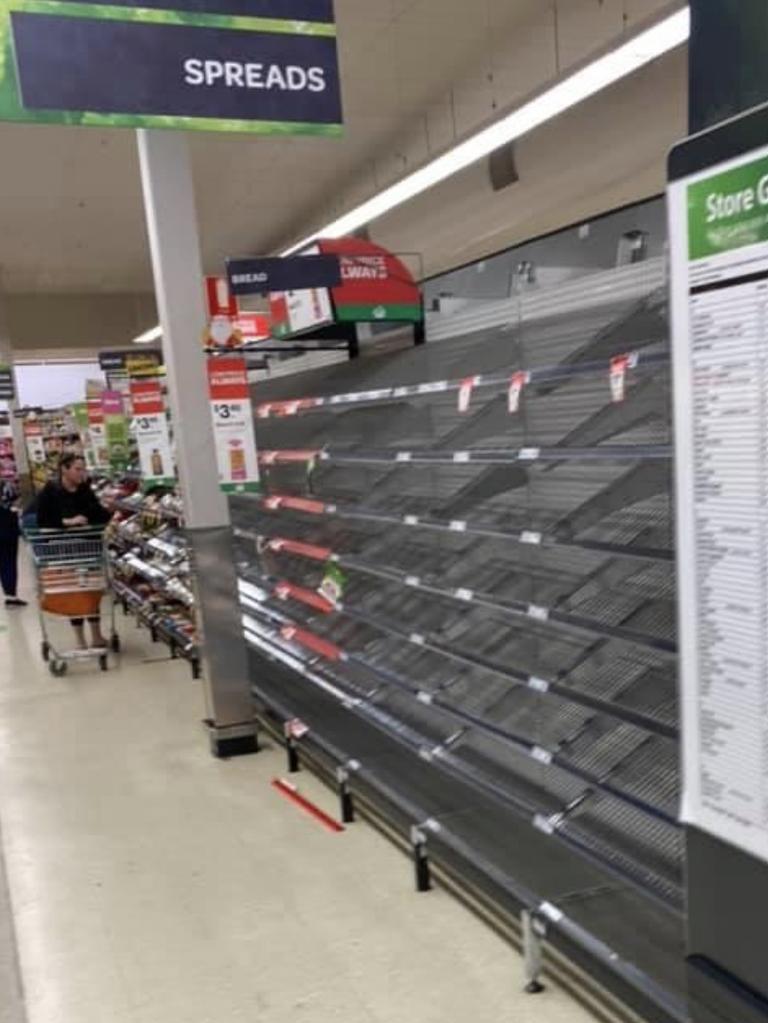 Woolworths at Aberfoyle Park had no loaves of bread left. Picture: Stacey Parsons