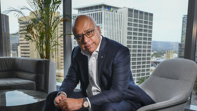 Sanjeev Gupta poses in his city office on the 10th floor of the EY building in Adelaide. Picture: Mark Brake